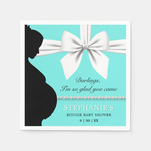 Teal Aqua Glam Elegant Pearls Tiffany Baby Shower Pappersservett (Framsidan)