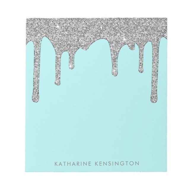 Teal Aqua Gnistra Silver Glitter Drives Luxury Anteckningsblock (Framsida)