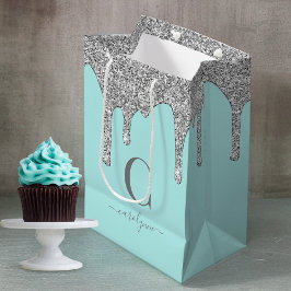 Teal Aqua Gnistra Silver Glitter Drives Monogram