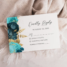 Teal Aqua Gold Floral Modern Script Wedding OSA Kort