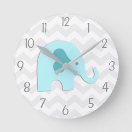 Teal Aqua Grått Elephant Nursery Wall Clock Rund Klocka