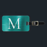 Teal Aqua Grönt Brushed Metall Script Monogram Cut Bagagebricka<br><div class="desc">Teal Aqua Grönt Brushed Metall Script Monogram Cute Bag Märkre</div>