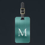 Teal Aqua Grönt Brushed Metall Script Monogram Gla Bagagebricka<br><div class="desc">Modern Teal Aqua Grönt Brushed Metall Script Monogram Cute Bag Märkre</div>