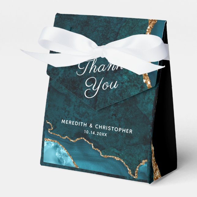 Teal Aqua Guld Glitter Agate Bröllop Presentaskar (Framsidan Sidan)
