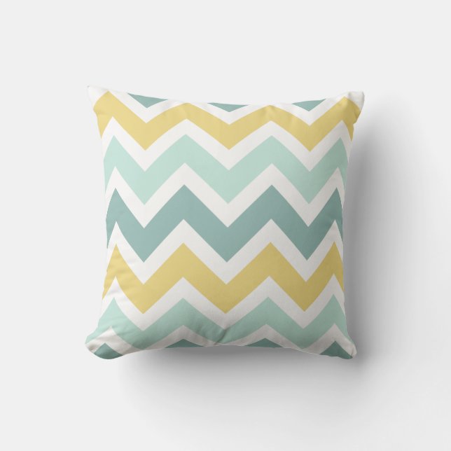 Teal, Aqua, Guld Zigzag Chevron Mönster Kudde (Framsida)
