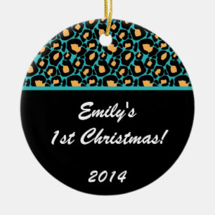Teal Aqua Leopard Spot Personlig Namn Ornament