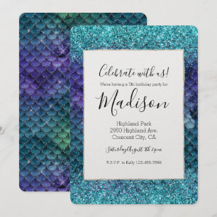 Teal Aqua Lila Sjöjungfru Gnistra Glitter Inbjudningar