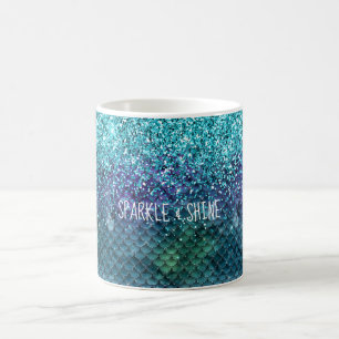 Teal Aqua Lila Sjöjungfru Gnistra Glitter Kaffemugg