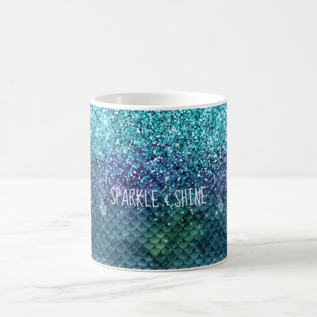 Teal Aqua Lila Sjöjungfru Gnistra Glitter Kaffemugg (Center)