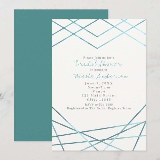 Teal Aqua Modern Geometric Linjer Party-inbjudning Inbjudningar (Fram/baksida)