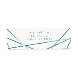 Teal Aqua Modern geometrisk linjedesign festinbjud Returadress Etikett