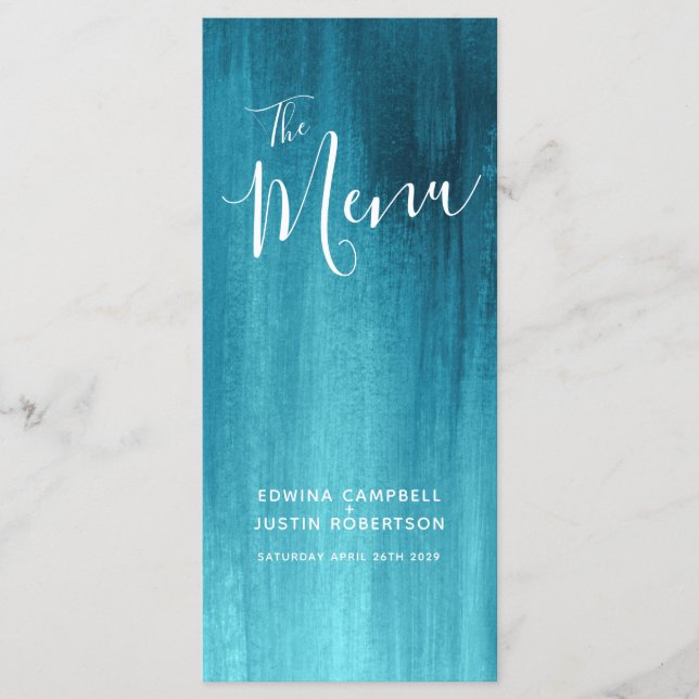 Teal aqua modern, graderad bröllop-menyrackspaket  meny (Framsida)
