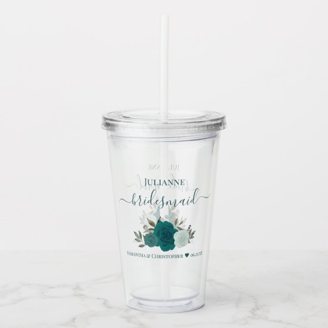 Teal & Aqua Ro Elegant Bridesmaid Bröllop Take Away Mugg (Framsida)