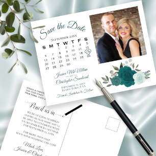 Teal & Aqua Ro Photo & Calendar Spara datum Meddelande Vykort