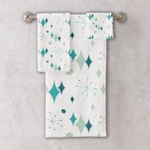 Teal, Aqua Starburst Mid Century Modern Mönster