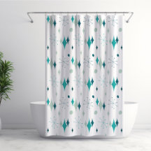 Teal, Aqua Starburst Mid Century Modern Mönster