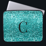 Teal Aqua Turcos Gnistra Glitter Monogram Laptop Fodral<br><div class="desc">Chic Teal Aqua Turquise Glitter Gnistra Luxury Glam Monogram Laptop sleeve,  med fet stil,  chunky,  faux aqua blue (turquise teal) glitter och ditt anpassningsbar monogram. Kontakta oss på cedarandstring@gmail.com om du behöver hjälp med designen eller fråga om matchande produkter.</div>