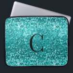 Teal Aqua Turcos Gnistra Glitter Monogram Laptop Fodral<br><div class="desc">Chic Teal Aqua Turquise Glitter Gnistra Luxury Glam Monogram Laptop sleeve,  med fet stil,  chunky,  faux aqua blue (turquise teal) glitter och ditt anpassningsbar monogram. Kontakta oss på cedarandstring@gmail.com om du behöver hjälp med designen eller fråga om matchande produkter.</div>