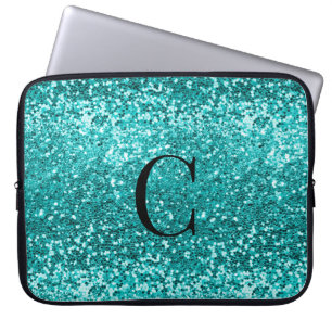 Teal Aqua Turcos Gnistra Glitter Monogram Laptop Fodral