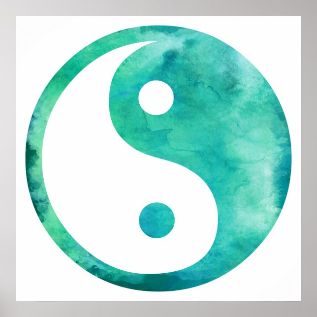 Teal Aqua Watercolor Yin Yang Taoism Balance Poster (Framsidan)