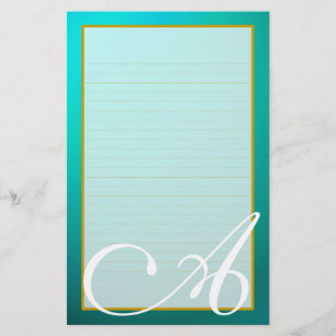 Teal Aquamarine Monogram Bra Lined Stationery Brevpapper
