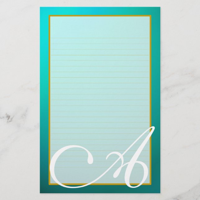 Teal Aquamarine Monogram Bra Lined Stationery Brevpapper (Framsida)