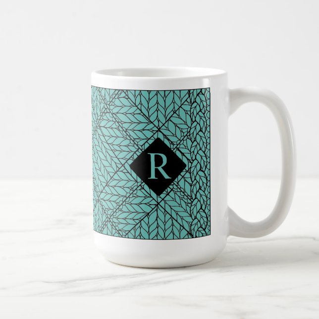 TEAL ARGYLE-STICKAD Tall Vit Mugg + Initial II (Höger)
