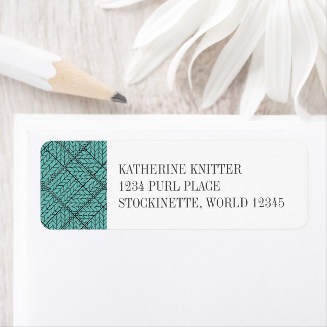 TEAL ARGYLE-STICKADE RETURADRESSMÄRKEN RETURADRESS ETIKETT (Insitu)