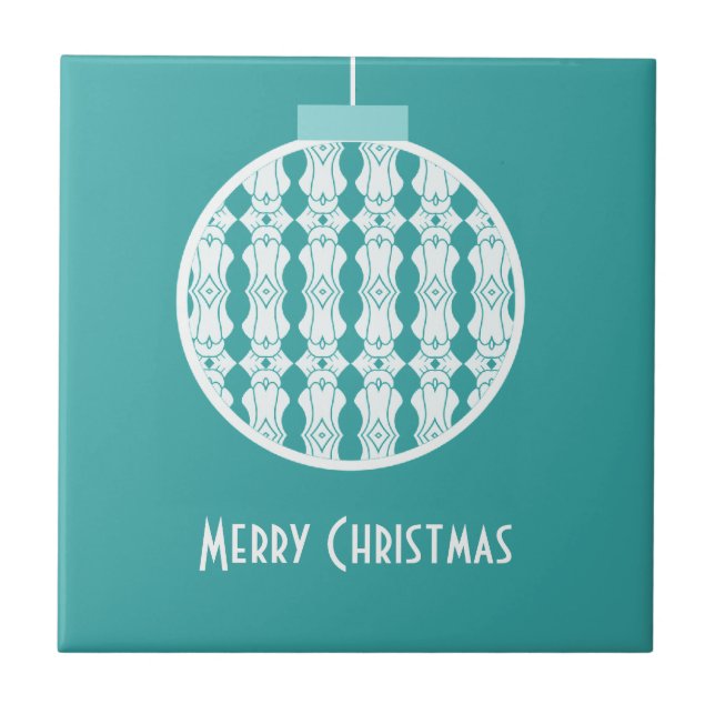 Teal Art Deco Ornament Tile Kakelplatta (Framsidan)