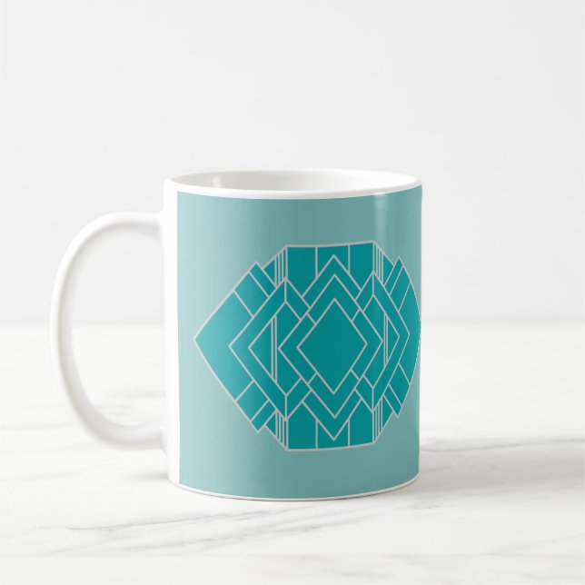 Teal Art Deco Quilt Inspired Kaffemugg (Vänster)