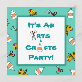 Teal Arts och Crafts barns Födelsedagsfest Inbjudningar