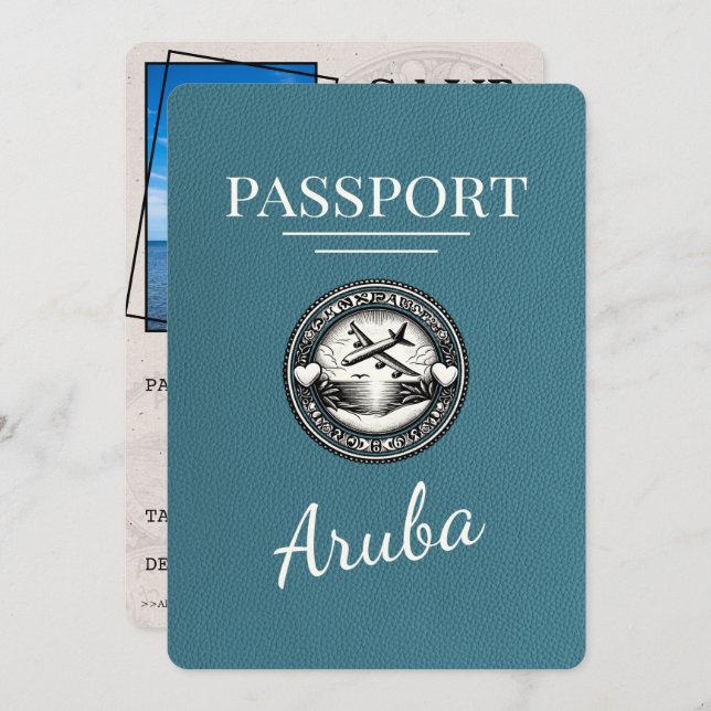 Teal Aruba Passport sparar datumet Spara Datumet (Fram/baksida)