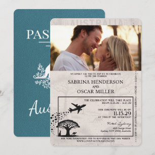 Teal Australia Pass Bröllop Inbjudningar