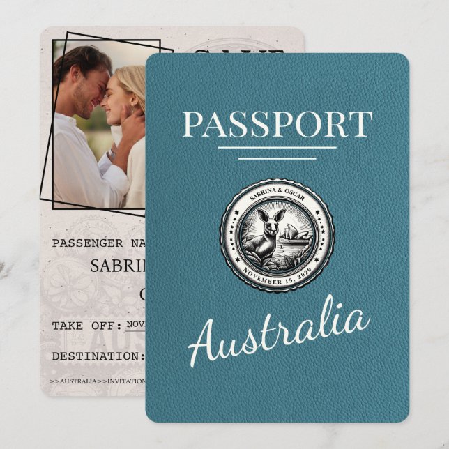 Teal Australia Passport - spara datum Datumet (Fram/baksida)