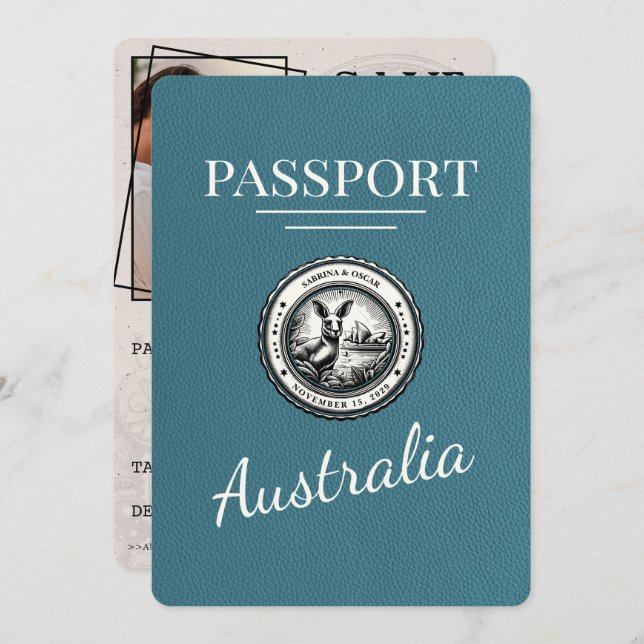 Teal Australia Passport - spara datum Spara Datumet (Fram/baksida)