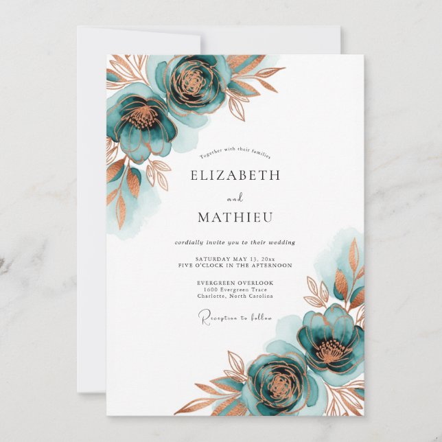 Teal Autumnal Bloom Wedding Inbjudningar (Framsida)