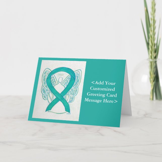 Teal Awareness Ribbon Angel Art Customized Cards Kort (Framsida)