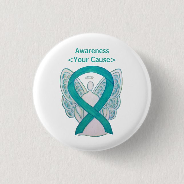 Teal Awareness Ribbon Anpassningsbar Angel Art Pin Knapp (Framsida)