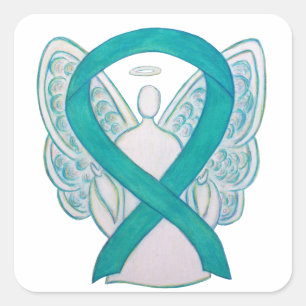 Teal Awareness Ribbon Anpassningsbar Angel Sticker Fyrkantigt Klistermärke