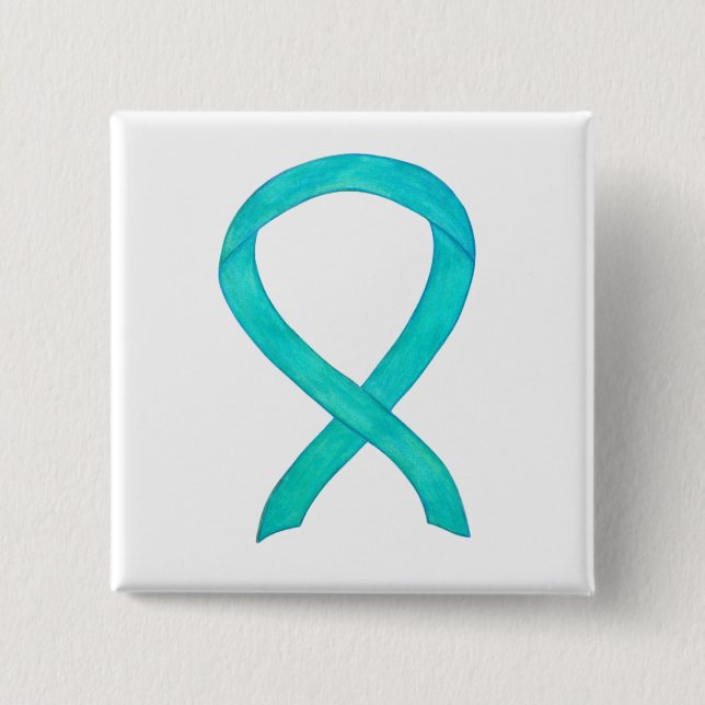 Teal Awareness Ribbon Anpassningsbar Art Lapel Pin Knapp (Framsida)