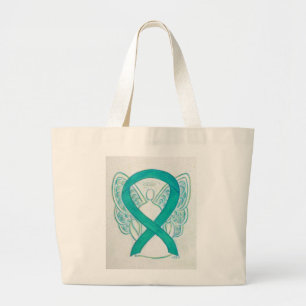 Teal Awareness Ribbon Anpassningsbar Art Tote Bag Jumbo Tygkasse