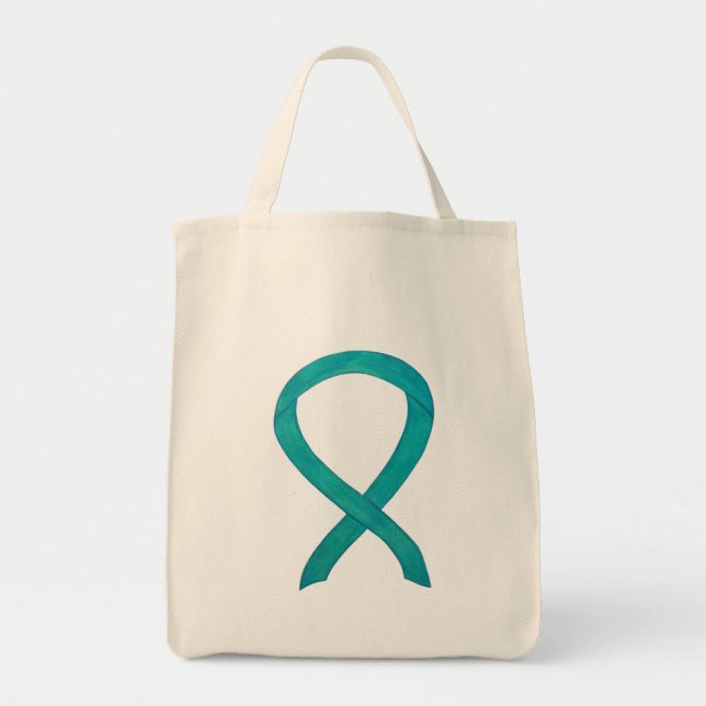 Teal Awareness Ribbon Anpassningsbar Art Tote Bag Tygkasse (Framsidan)