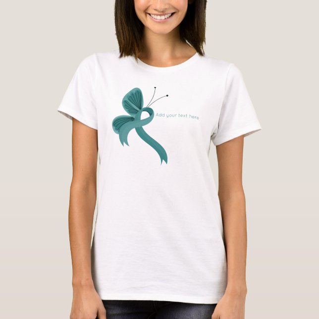 Teal Awareness Ribbon Butterfly T-Shirt (Framsida)