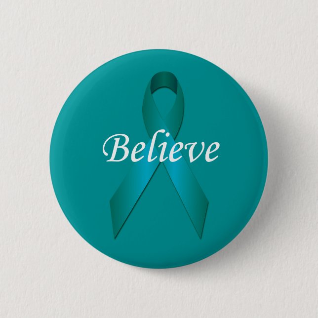 Teal Awareness Ribbon Tro Button Knapp (Framsida)