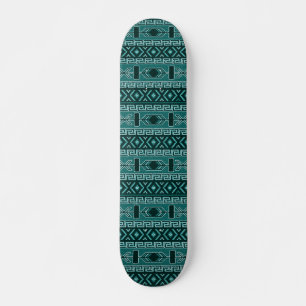 Teal Aztec Mönster Old School Skateboard Bräda 21,6 Cm
