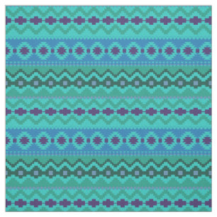 Teal Aztec Tribal Design Tyg