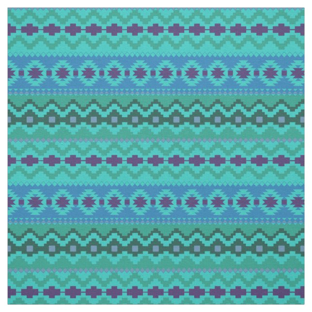Teal Aztec Tribal Design Tyg (Provkarta)