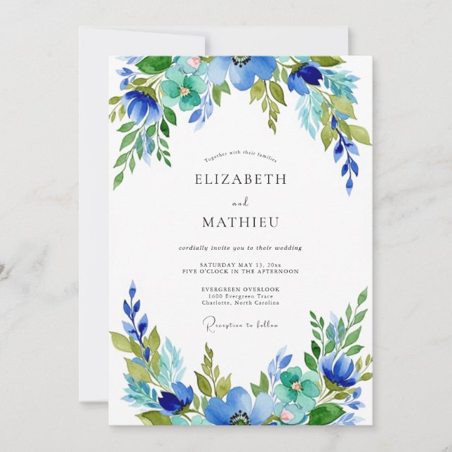 Teal Azure Harmonious Botanical Wedding Inbjudningar (Framsida)