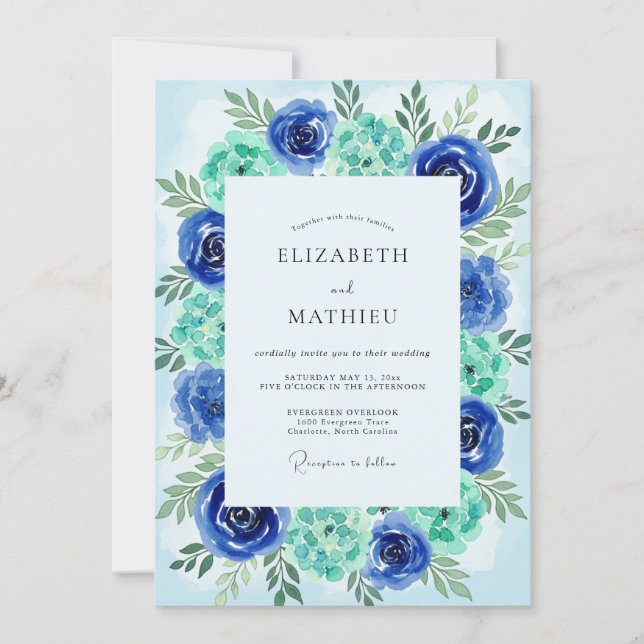 Teal Azure Painterly Coastal Wedding Inbjudningar (Framsida)