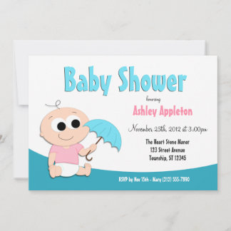 Teal Baby Paraplla - Shower-inbjudningar Inbjudningar